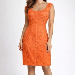 Womens Sue Wong Orange Embroidered Cocktail Dress, Size 4 EUC!